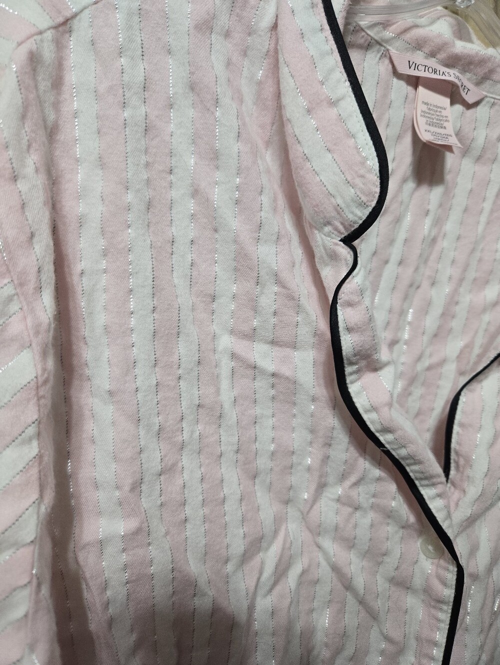 Victoria's Secret Pink White Metallic Striped Cotton Blend Button Sleep Shirt - Picture 4 of 6